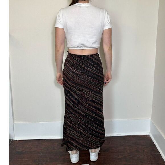 Vintage HAROLD'S Black Multi Striped Midi Skirt Size 2 - Picture 2 of 4